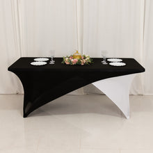 Black White Cross Over Stretch Spandex Table Cover 6ft Rectangular Fitted Tablecloth