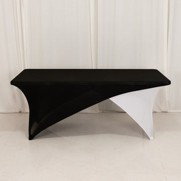 <span style="background-color:transparent;color:#111111;">Sophisticated Style with Stretch: Black White Cross Over Stretch Spandex Table Cover</span>