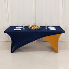 Navy Blue Gold Cross Over Stretch Spandex Table Cover 6ft Rectangular Fitted Tablecloth