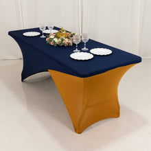 Navy Blue Gold Cross Over Stretch Spandex Table Cover 6ft Rectangular Fitted Tablecloth