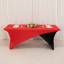 Red Black Cross Over Stretch Spandex Table Cover 6ft Rectangular Fitted Tablecloth