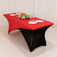 Red Black Cross Over Stretch Spandex Table Cover 6ft Rectangular Fitted Tablecloth