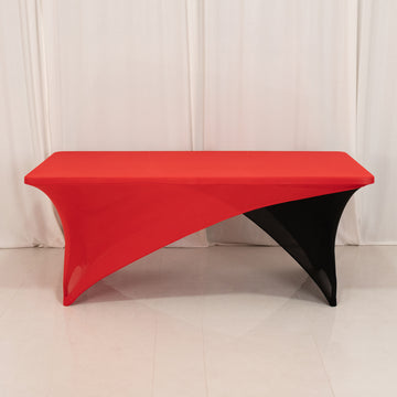 <span style="background-color:transparent;color:#111111;">Sophisticated Style with Stretch: Red and Black Cross Over Stretch Spandex Table Cover</span>