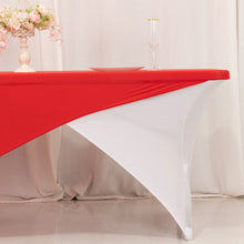 Red White Cross Over Stretch Spandex Table Cover 6ft Rectangular Fitted Tablecloth