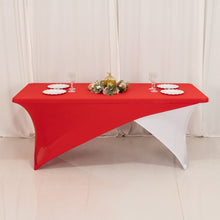 Red White Cross Over Stretch Spandex Table Cover 6ft Rectangular Fitted Tablecloth