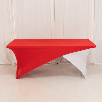 <span style="background-color:transparent;color:#111111;">Sophisticated Style with Stretch: Red and White Cross Over Stretch Spandex Table Cover</span>