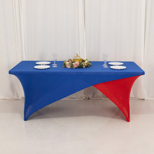 Royal Blue Red Cross Over Stretch Spandex Table Cover 6ft Rectangular Fitted Tablecloth