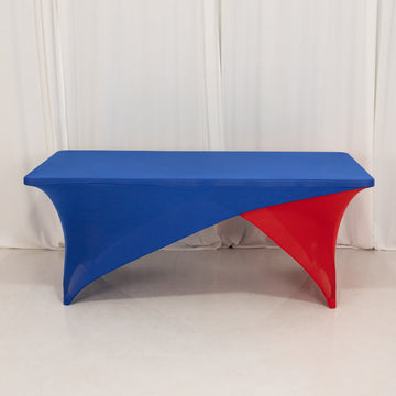 <span style="background-color:transparent;color:#000000;">Sophisticated Style with Stretch: Royal Blue Red Cross Over Stretch Spandex Table Cover</span>