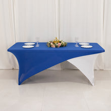 Royal Blue White Cross Over Stretch Spandex Table Cover 6ft Rectangular Fitted Tablecloth