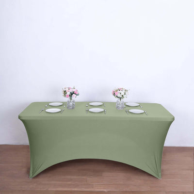 Stretch Spandex Rectangle Tablecloth 6ft Dusty Sage Green - Wrinkle Free Fitted Table Cover