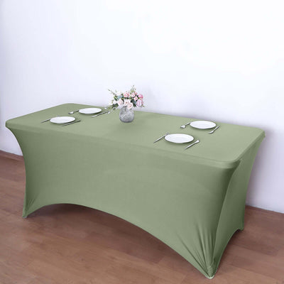 Stretch Spandex Rectangle Tablecloth 6ft Dusty Sage Green - Wrinkle Free Fitted Table Cover