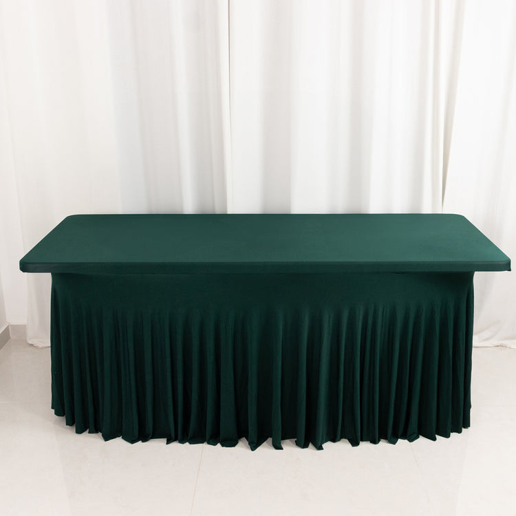 6ft Hunter Emerald Green Wavy Spandex Fitted Rectangle 1-Piece Tablecloth Table Skirt