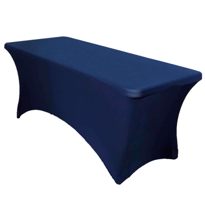 Stretch Spandex Rectangle Tablecloth 6ft Navy Blue - Wrinkle Free Fitted Table Cover