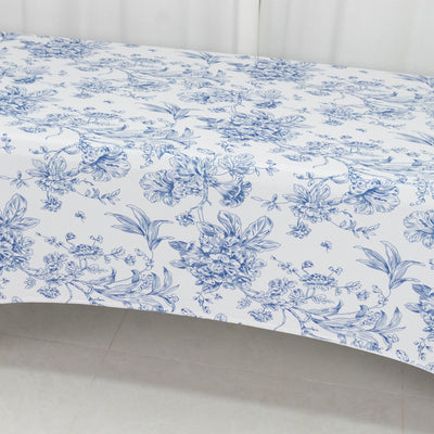Spandex Fitted Rectangle Tablecloth 8ft – White & Blue French Toile Wrinkle-Free Stretch Table Cover