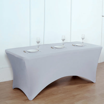 Stretch Spandex Rectangle Fitted Table Cover 96"x30" Silver - Wrinkle Free Form-Fitting Tablecloth