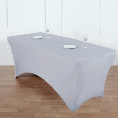 Stretch Spandex Rectangle Fitted Table Cover 96"x30" Silver - Wrinkle Free Form-Fitting Tablecloth