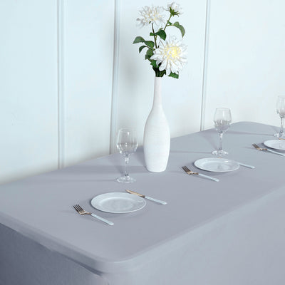 Stretch Spandex Rectangle Fitted Table Cover 96"x30" Silver - Wrinkle Free Form-Fitting Tablecloth