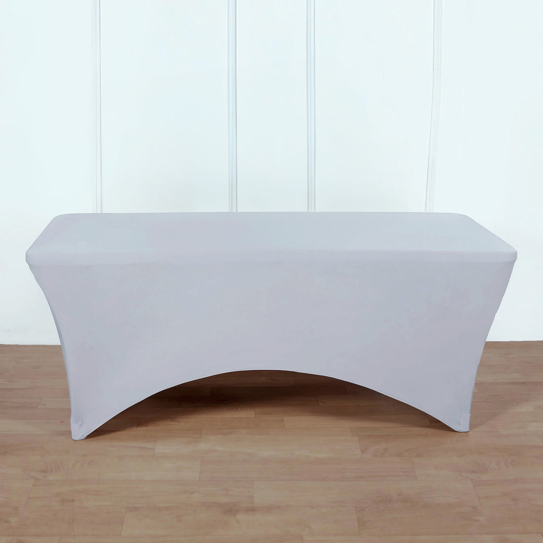 Silver Stretch Spandex Rectangle Tablecloth 8ft Wrinkle Free Fitted Table Cover