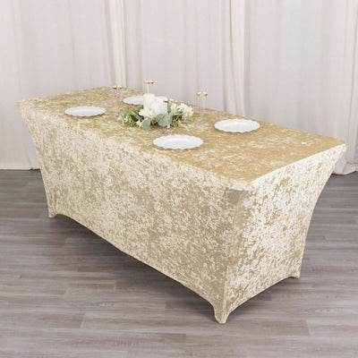 Crushed Velvet Stretch Rectangular Table Cover 6ft Beige - Wrinkle-Free Tablecloth