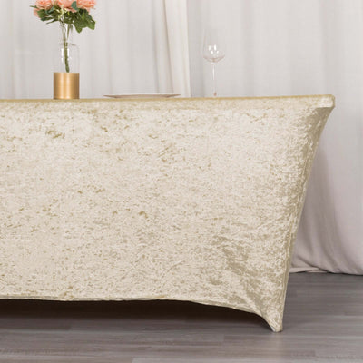 Crushed Velvet Stretch Rectangular Table Cover 6ft Beige - Wrinkle-Free Tablecloth