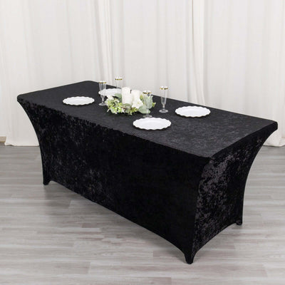 Crushed Velvet Stretch Rectangular Table Cover 6ft Black - Wrinkle-Free Tablecloth