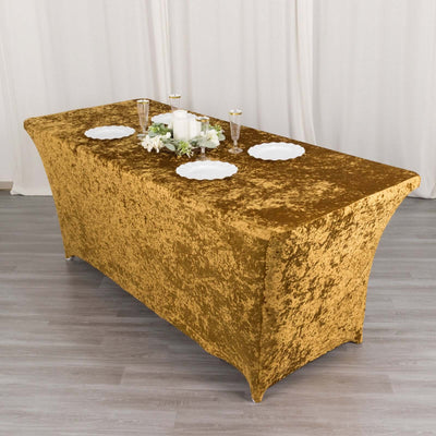 Crushed Velvet Stretch Rectangular Table Cover 6ft Gold - Wrinkle-Free Tablecloth