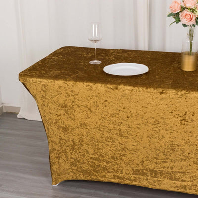 Crushed Velvet Stretch Rectangular Table Cover 6ft Gold - Wrinkle-Free Tablecloth