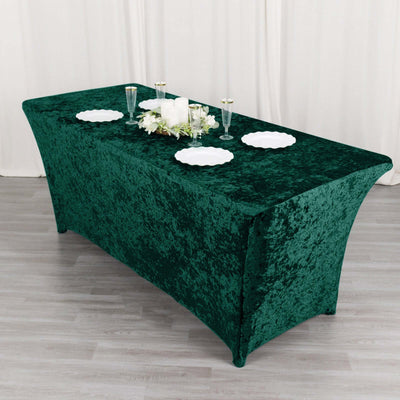 Crushed Velvet Stretch Rectangular Table Cover 6ft Hunter Emerald Green - Wrinkle-Free Tablecloth