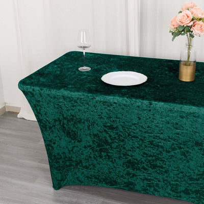 Crushed Velvet Stretch Rectangular Table Cover 6ft Hunter Emerald Green - Wrinkle-Free Tablecloth