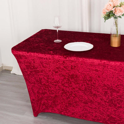 Crushed Velvet Stretch Rectangular Table Cover 6ft Red - Wrinkle-Free Tablecloth