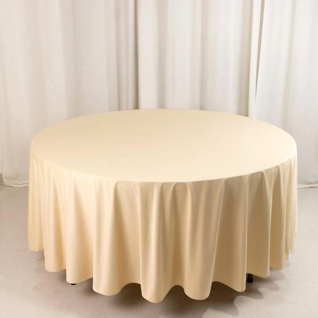Beige Premium Scuba Round Tablecloth, Wrinkle Free Polyester Seamless Tablecloth