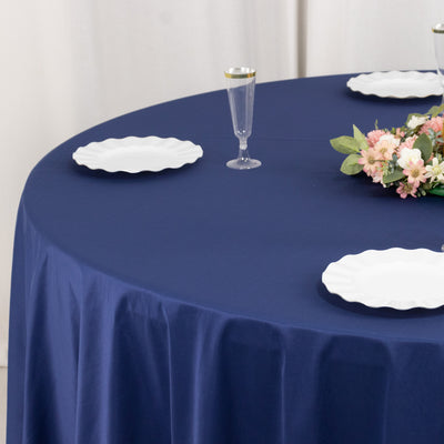 Scuba Round Tablecloth 108" Navy Blue - Wrinkle Free Table Cover