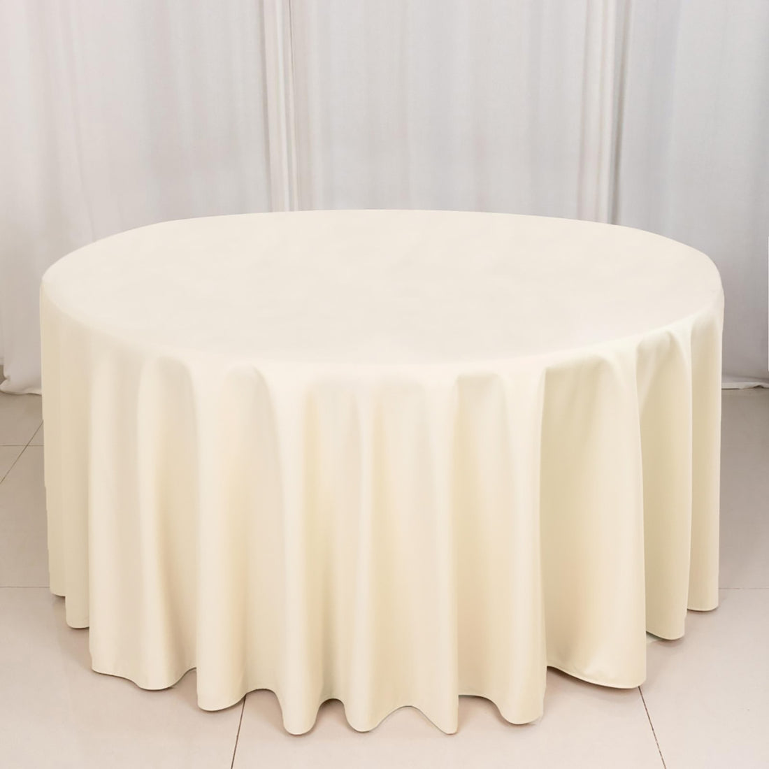 Beige Premium Scuba Round Tablecloth, Wrinkle Free Polyester Seamless Tablecloth 120inch