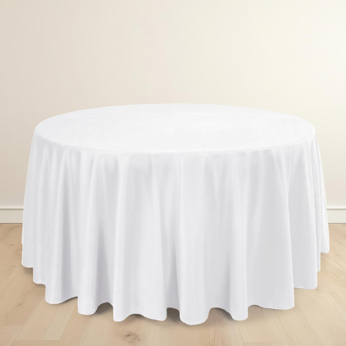 120 White Premium Scuba Round Tablecloth, Wrinkle Free Polyester Seamless Tablecloth
