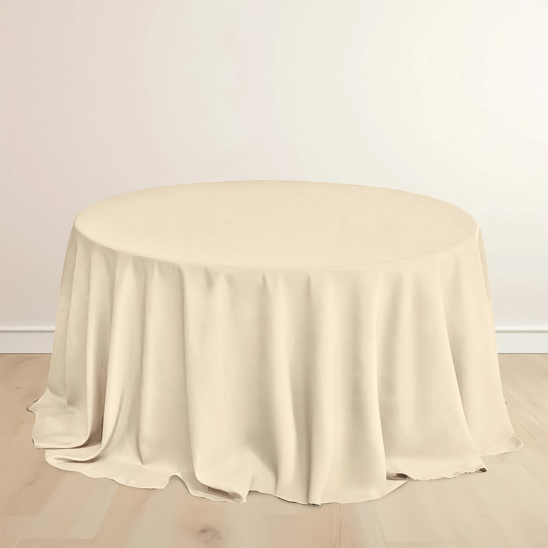 Beige Premium Scuba Round Tablecloth, Wrinkle Free Polyester Seamless Tablecloth 132inch