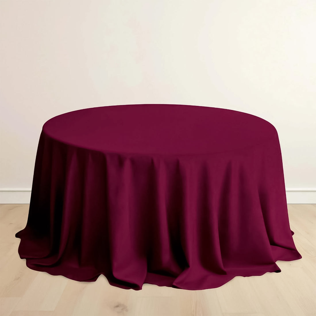 Burgundy Premium Scuba Round Tablecloth, Wrinkle Free Polyester Seamless Tablecloth 132inch