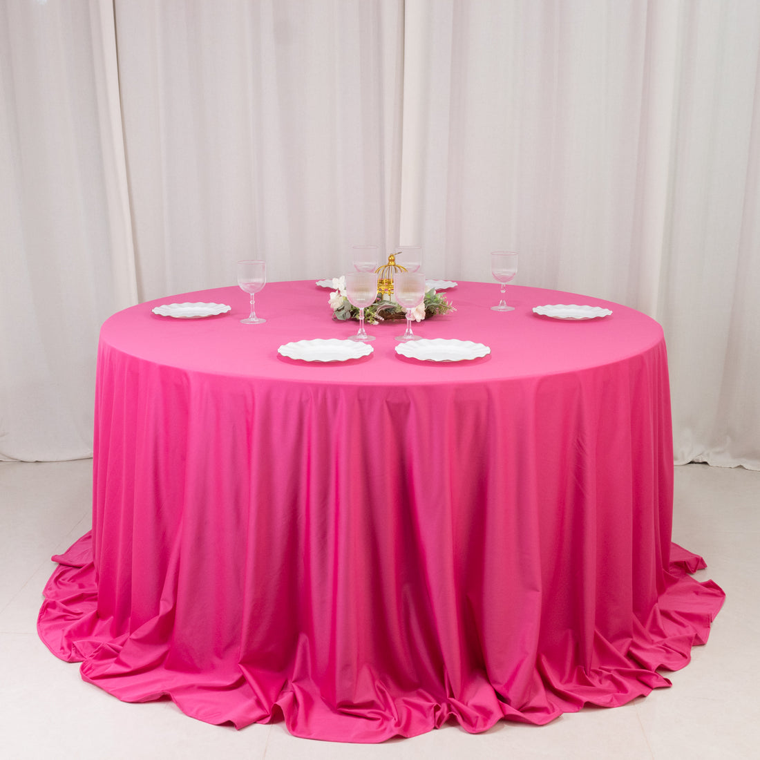 Scuba Round Tablecloth 132inch Fuchsia - Seamless & Wrinkle Free Table Cover