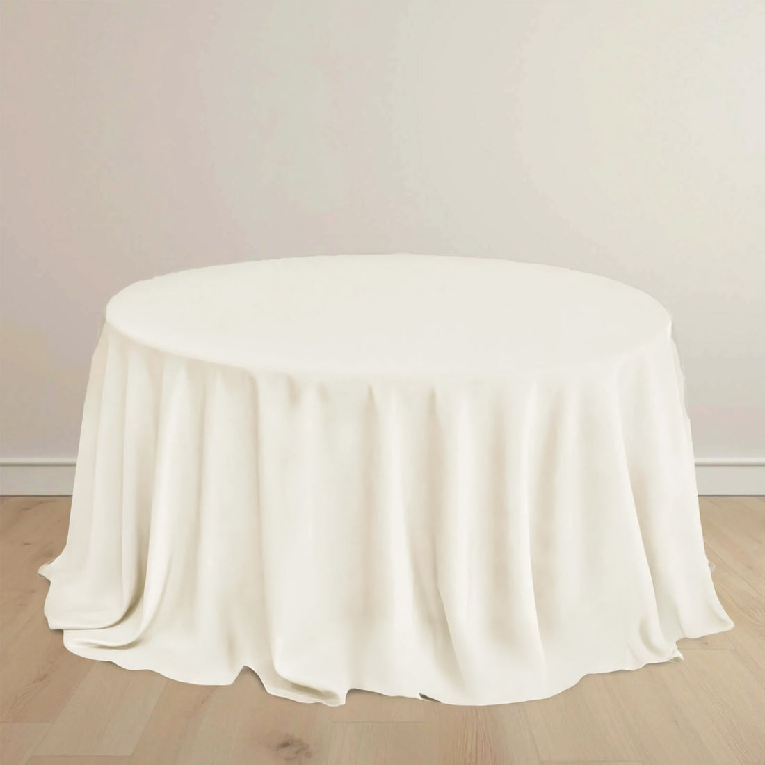 132inch Ivory Premium Scuba Round Tablecloth, Wrinkle Free Polyester Seamless Tablecloth