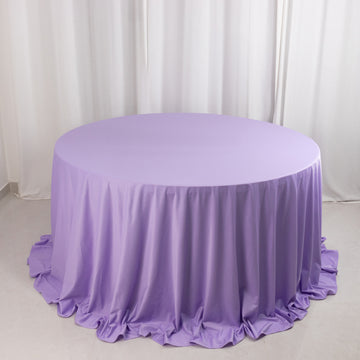 Lavender Lilac Premium Scuba Round Tablecloth, Wrinkle Free Polyester Seamless Tablecloth 132" for 6 Foot Table With Floor-Length Drop