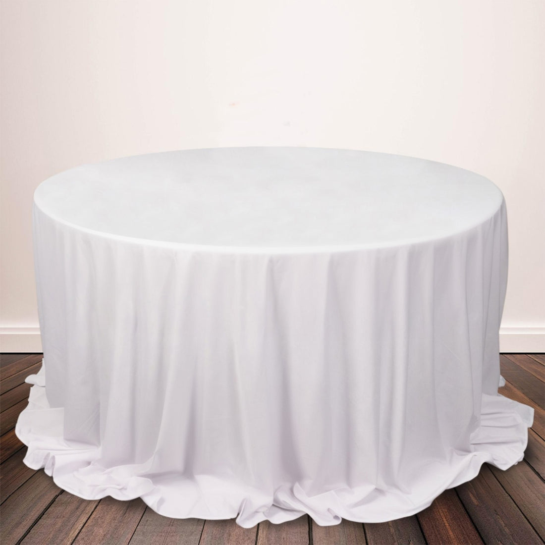 132inch White Premium Scuba Round Tablecloth, Wrinkle Free Polyester Seamless Tablecloth