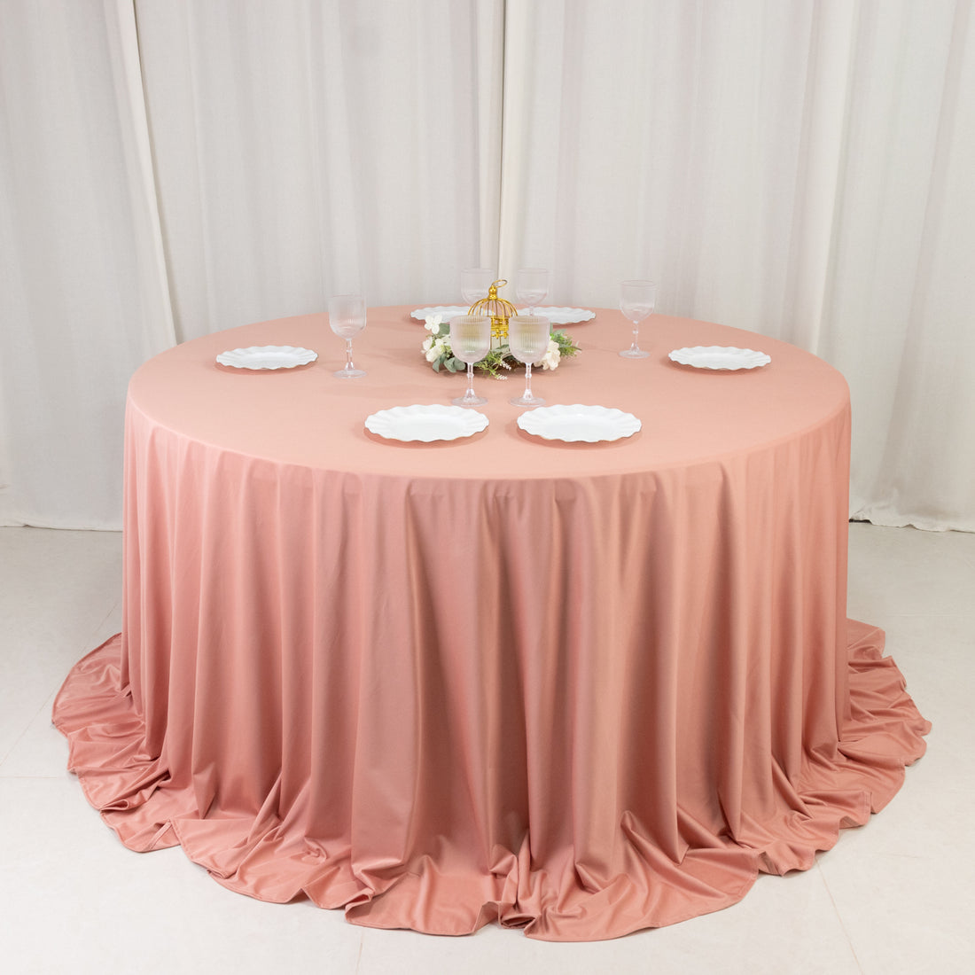 Scuba Round Tablecloth 132inch Dusty Rose - Seamless & Wrinkle Free Table Cover