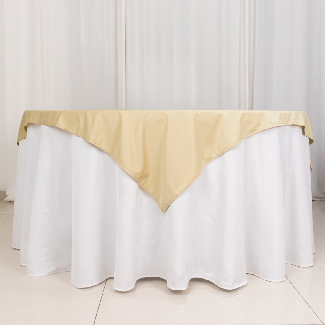 54inch Beige 200 GSM Seamless Premium Polyester Square Table Overlay