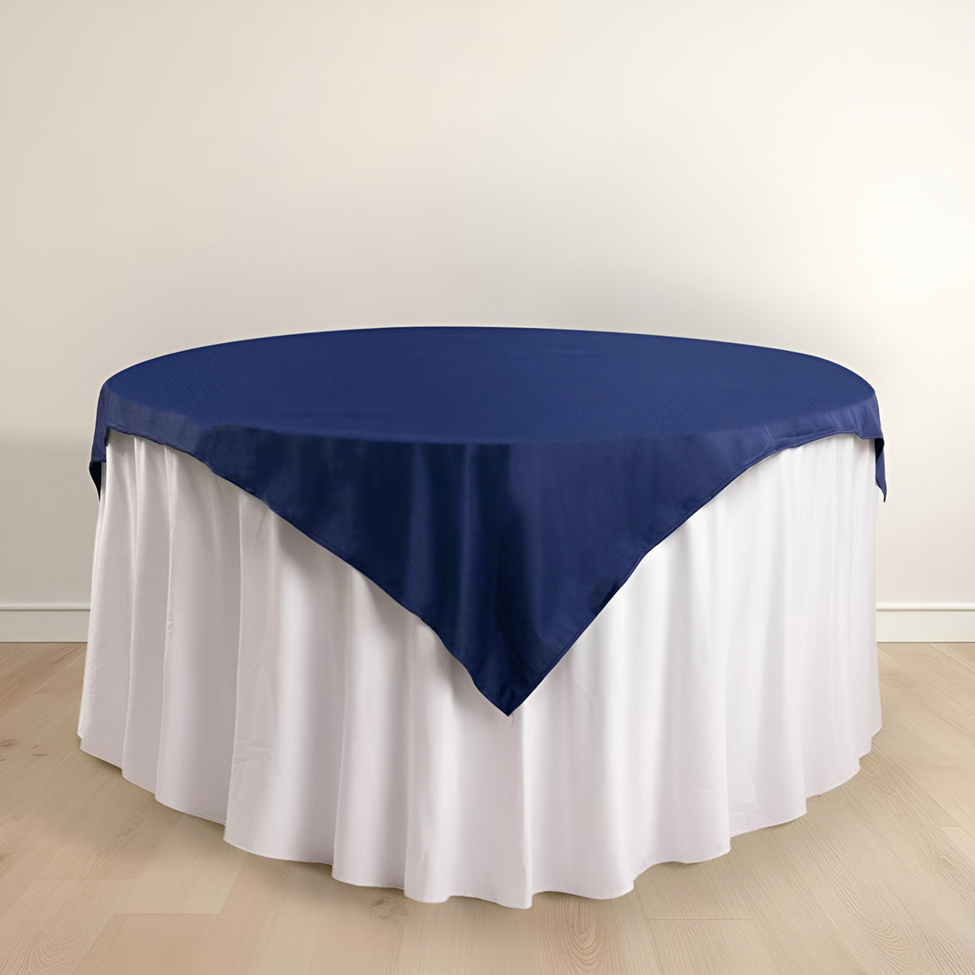 Navy Blue Premium Scuba Square Table Overlay, Wrinkle Free Polyester Seamless Table Topper - 54inch