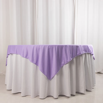 Lavender Premium Scuba Square Table Overlay, Lilac Wrinkle Free Polyester Seamless Table Topper 70"