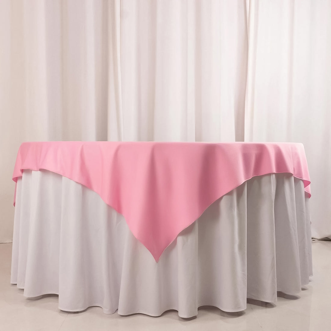 Pink Premium Scuba Square Table Overlay, Wrinkle Free Polyester Seamless Table Topper 70inch