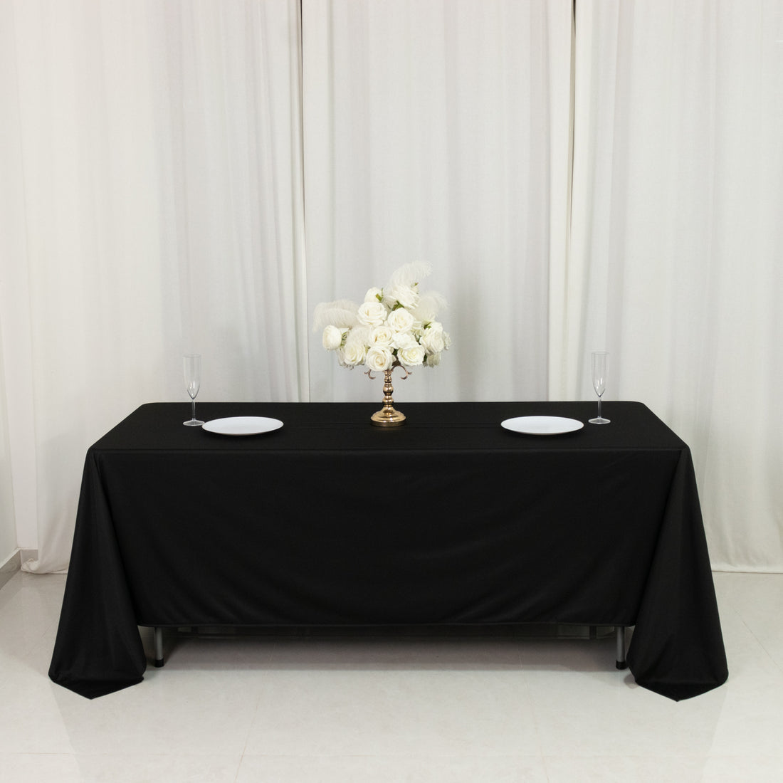 Scuba Rectangular Tablecloth 72x120 Black - Wrinkle Free Table Cover