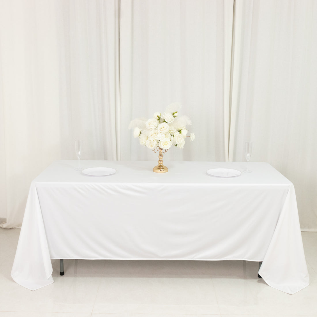 Scuba Rectangular Tablecloth 72x120 White - Wrinkle Free Table Cover
