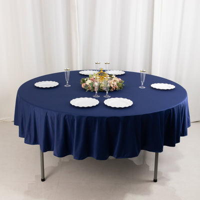 Scuba Round Tablecloth 90" Navy Blue - Wrinkle Free Table Cover