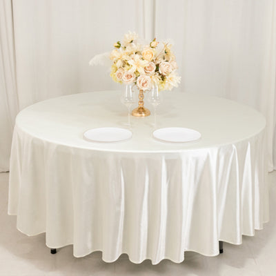 Scuba Round Tablecloth 108" Shimmer Pearl White - Wrinkle Free Table Cover