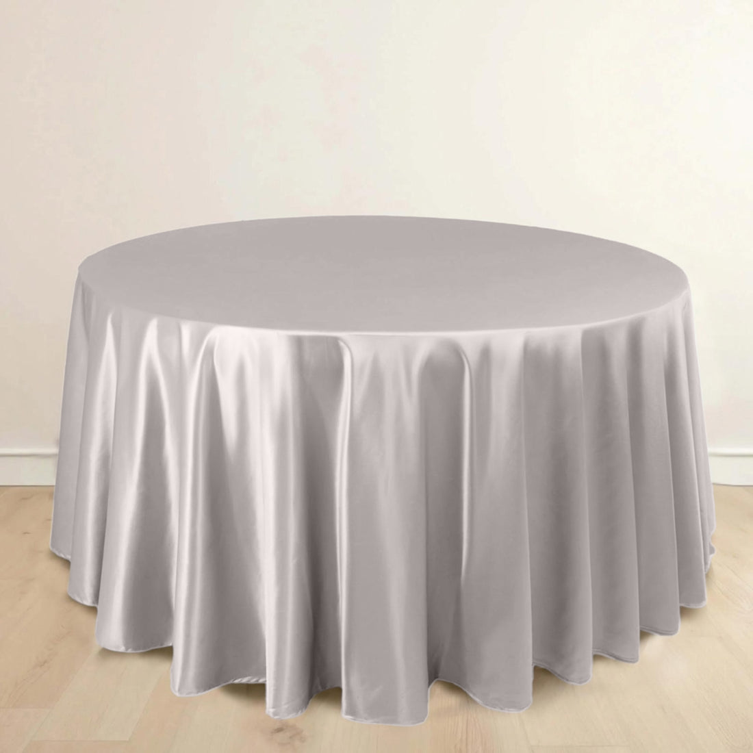 Shimmer Silver Premium Scuba Round Tablecloth, Wrinkle Free Seamless Polyester Tablecloth